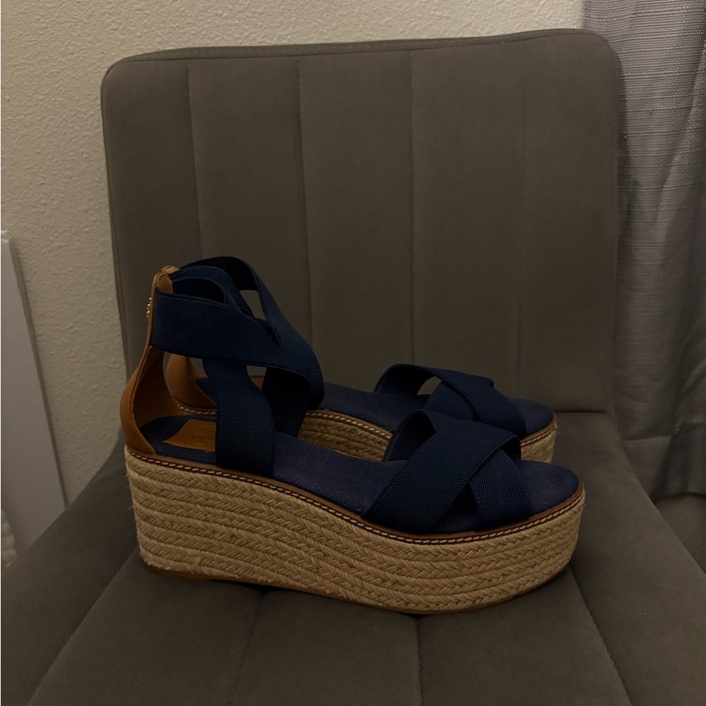 Tory Burch Navy Espadrille Wedge Sandals